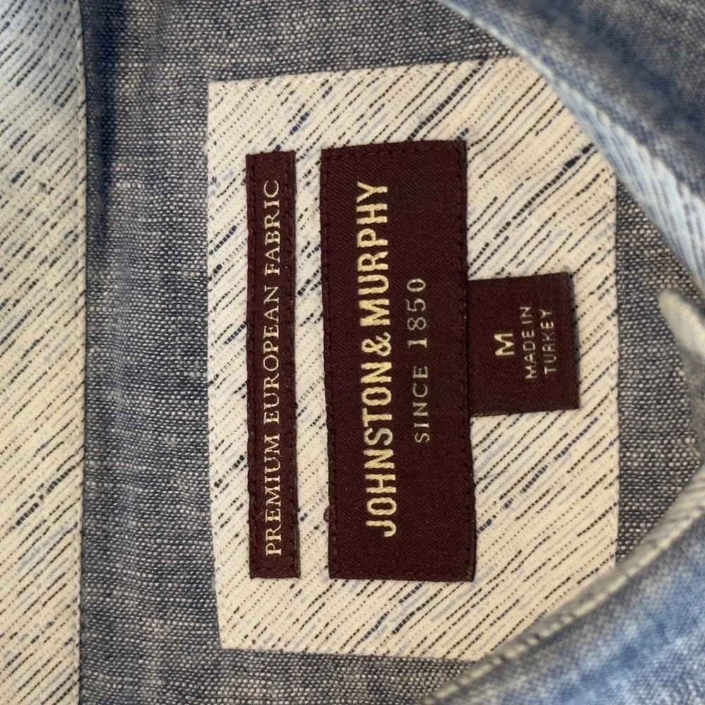 Johnston & Murphy Mens Blue Linen Cotton Blend Button Down Shirt Size‎ M Turkey